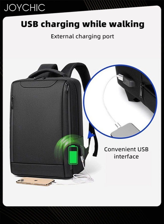 Joychic حقيبة ظهر لابتوب للسفر العملي مصنوعة من قماش أكسفورد مقاومة للماء ومقاومة للاهتراء حقيبة نهارية مضادة للسرقة بسعة كبيرة حقيبة مزدوجة الكتف مع منفذ شحن USB للرجال للمدرسة والأنشطة الخارجية والعمل والمكتب تناسب لابتوب بحجم 15.6 بوصة باللون الأسود - Image 3