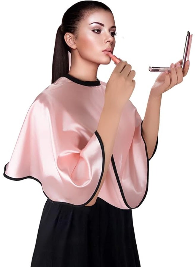 Satin Makeup Cape, Pink Beauty Salon Shorty Smock for Clients, Lightweight Salon Haircut Shawl Cape, Silky Hairdressing Makeup Shawl Cloth Tool for Makeup Artist Beautician Hairdresser - Image 1