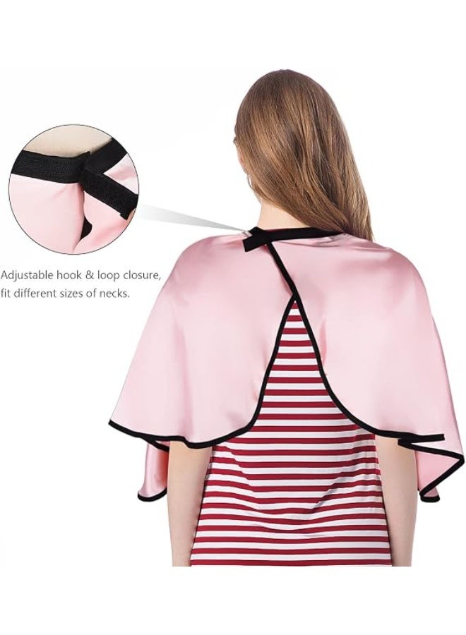 Satin Makeup Cape, Pink Beauty Salon Shorty Smock for Clients, Lightweight Salon Haircut Shawl Cape, Silky Hairdressing Makeup Shawl Cloth Tool for Makeup Artist Beautician Hairdresser - Image 4