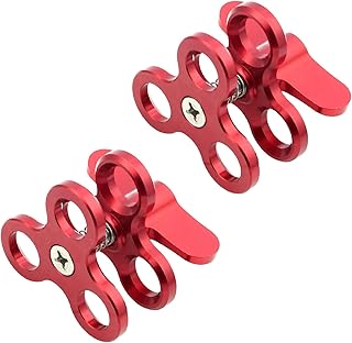 LetonPower Red Aluminum Butterfly Clip Ball Clamp Mount, Diving Photography Butterfly Clip, Holes Ball Clamp Mount for - Image 1
