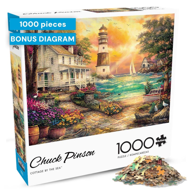 Buffalo Games - Chuck Pinson - Cottage by the Sea - 1000 Piece Jigsaw Puzzle For Adults -Challenging Puzzle Perfect for Game Nights - Finished Size is 26.75 x 19.75 - Image 1