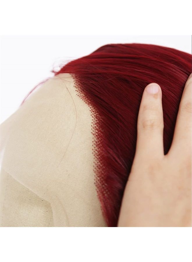 ANDRIA Short Wig Red Colorful Wavy Wig Lace Front Wigs for Women Natural Loose Wave Wigs Synthetic Heat Resistant Fiber Hair Glueless Lace Wigs with Baby Hair Wig for Women 16 Inches - Image 5