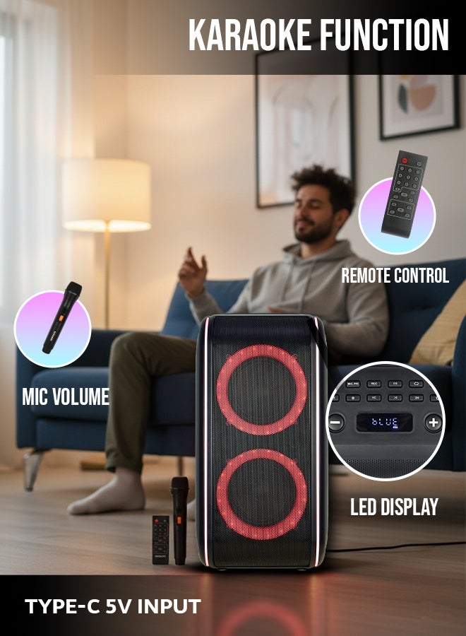 SONASHI 6.5” Rechargeable Bluetooth Speaker with Hi-Fi Surround Sound |Card Slot, Mic & LED Lights | 4400mAh Battery, USB & FM Support, 10m Wireless Range | SPS-8019R - Image 3