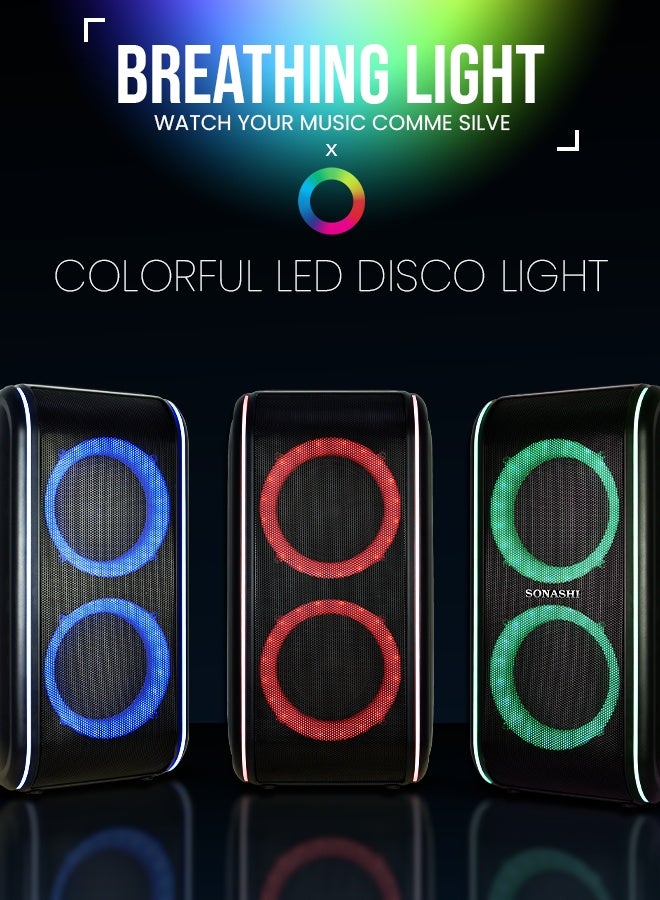 SONASHI 6.5” Rechargeable Bluetooth Speaker with Hi-Fi Surround Sound |Card Slot, Mic & LED Lights | 4400mAh Battery, USB & FM Support, 10m Wireless Range | SPS-8019R - Image 5