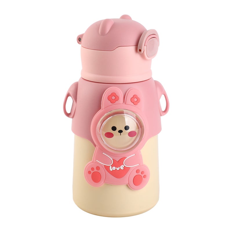 Kids Insulated Water Bottle Cartoon Cute Stainless Steel Water Flask With Straw and Strap for Toddlers Girls 500ml - Image 5