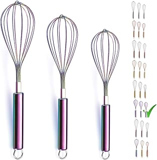 Berglander Rainbow Whisk Pack of 3 Stainless Steel 8",10",12", Titianium Plating Rainbow Whisk Colorful Whisk for - Image 1