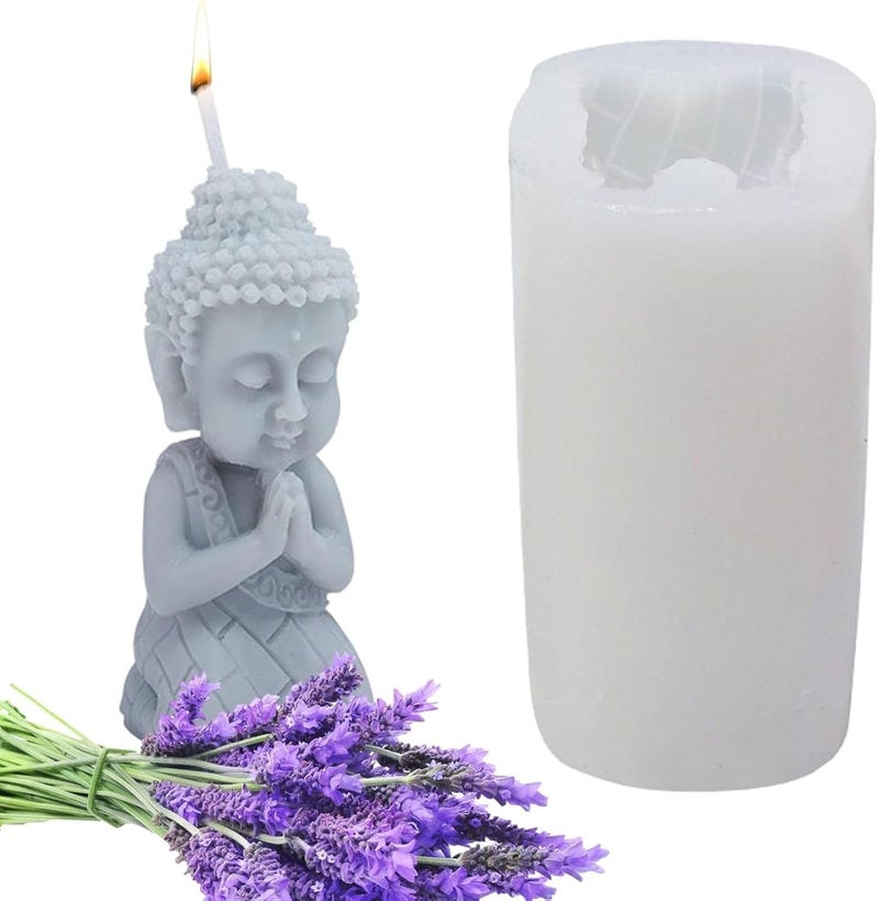 SOFTCREATO Buddha Monk Shape Candle Molds I 3D Meditation Chanting Pillar Silicone Wax Mould I for Handmade Ornament Aromatherapy Plaster Soap Clay Resin Epoxy Casting Art Craft Making Namaste