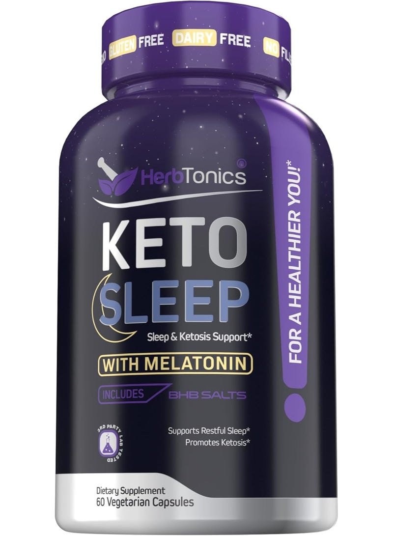 Herbtonics Keto Sleep Support | Night-Time Burner & Sleep Aid | with Melatonin 5mg, BHB Salts & L-Theanine | Restful Sleep & Weight Management Formula for Women & Men | 60 Vegan Capsules - Image 2