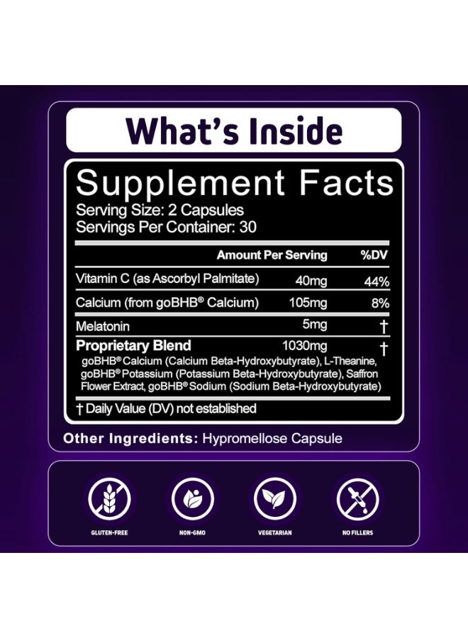 Herbtonics Keto Sleep Support | Night-Time Burner & Sleep Aid | with Melatonin 5mg, BHB Salts & L-Theanine | Restful Sleep & Weight Management Formula for Women & Men | 60 Vegan Capsules - Image 1