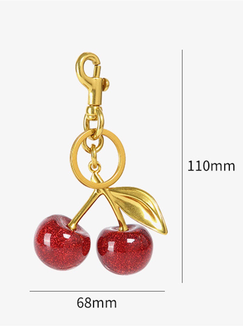 Spenlly Cherry Bag Charm, Cherry Keychain Hanging Purse Charm Decoration Cute Pendant for Women (Silver-Pink) - Image 5