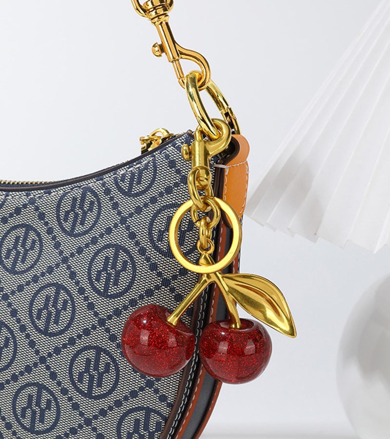 Spenlly Cherry Bag Charm, Cherry Keychain Hanging Purse Charm Decoration Cute Pendant for Women (Silver-Pink) - Image 3