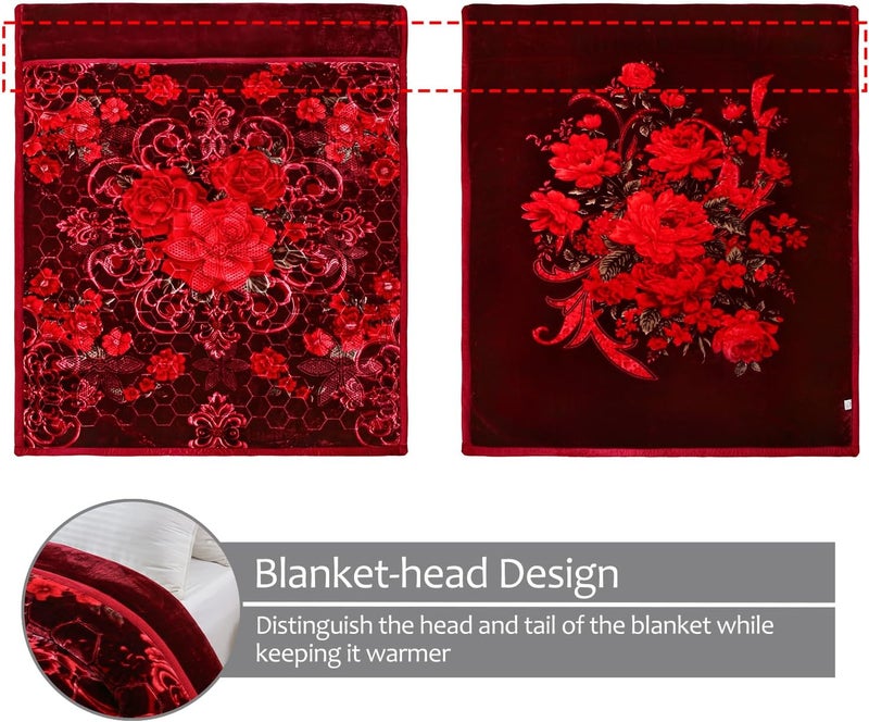 JML Korean Style Mink Blanket King Size 85" x93", 10 Pounds Plush Fleece Blanket, 2 Ply A&B Printed, Silky Soft and Warm Raschel Bed Blanket for Winter (Burgundy Roses) - Image 2