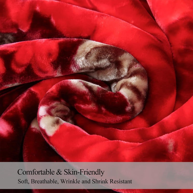 JML Korean Style Mink Blanket King Size 85" x93", 10 Pounds Plush Fleece Blanket, 2 Ply A&B Printed, Silky Soft and Warm Raschel Bed Blanket for Winter (Burgundy Roses) - Image 4