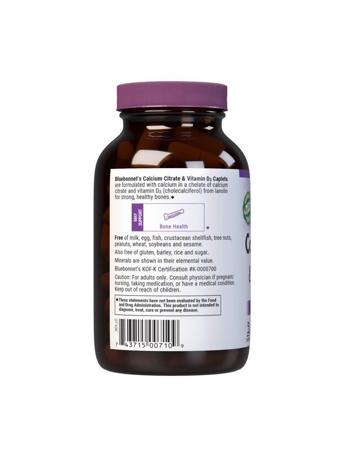 Bluebonnet Nutrition Calcium Citrate & Vitamin D3, Bone Health*, Non-GMO, Kosher Parve, Gluten-Free, Soy-Free, 90 Caplets, 22.5 Servings - Image 3