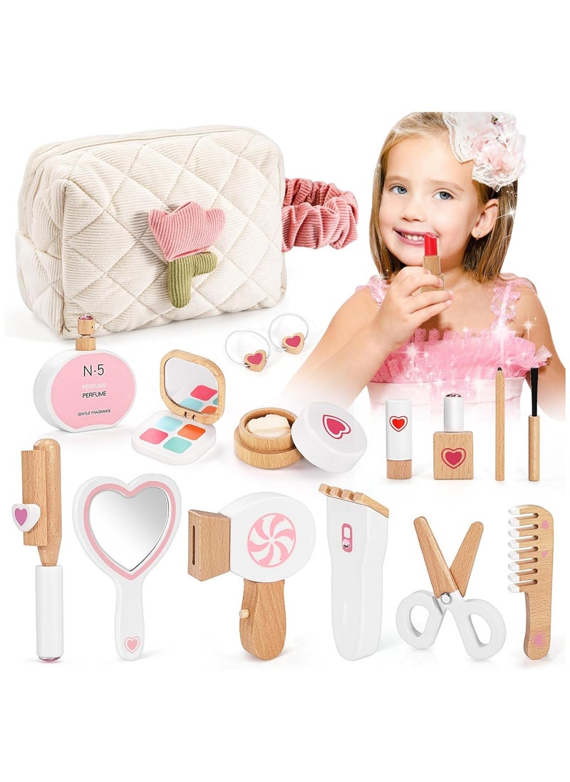 NNEWVANTE 16-Piece Wooden Makeup Toy Set, Pretend Play Makeup Kit for Toddlers & Little Girls Aged 3-8, Pretend Makeup and Beauty Salon Toys,Birthday Gifts for Toddler Kids  - Image 1