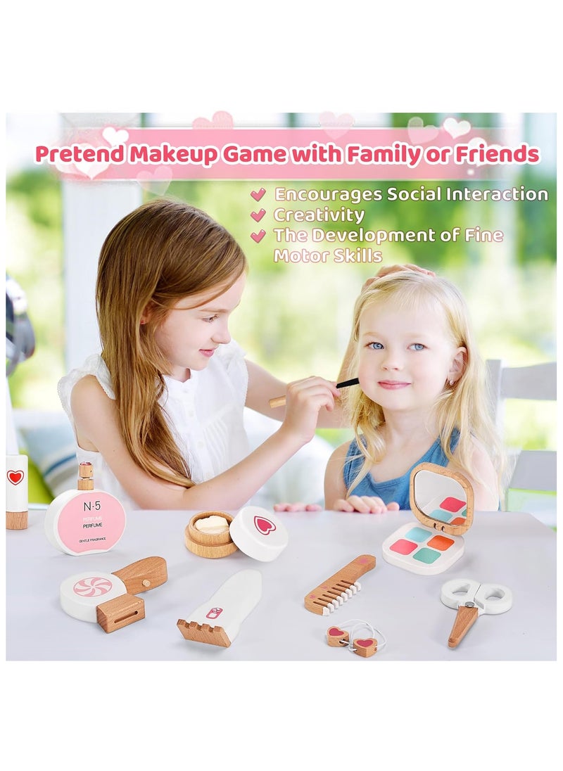 NNEWVANTE 16-Piece Wooden Makeup Toy Set, Pretend Play Makeup Kit for Toddlers & Little Girls Aged 3-8, Pretend Makeup and Beauty Salon Toys,Birthday Gifts for Toddler Kids  - Image 2