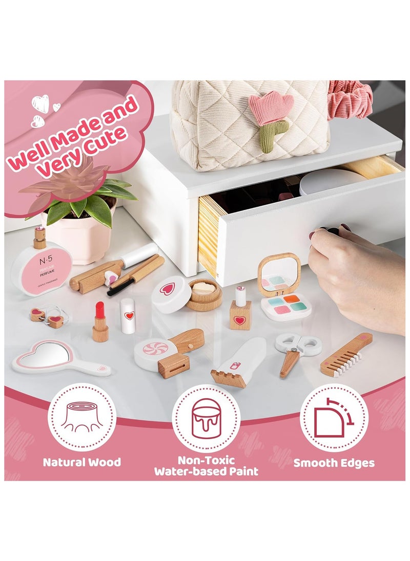 NNEWVANTE 16-Piece Wooden Makeup Toy Set, Pretend Play Makeup Kit for Toddlers & Little Girls Aged 3-8, Pretend Makeup and Beauty Salon Toys,Birthday Gifts for Toddler Kids  - Image 3