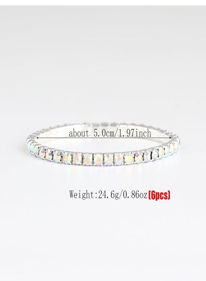 YINLI 6pcs Crystal Rhinestone Bangle Bracelets for Women Stackable Stretch Bracelet Party Jewelry (AB) - Image 3