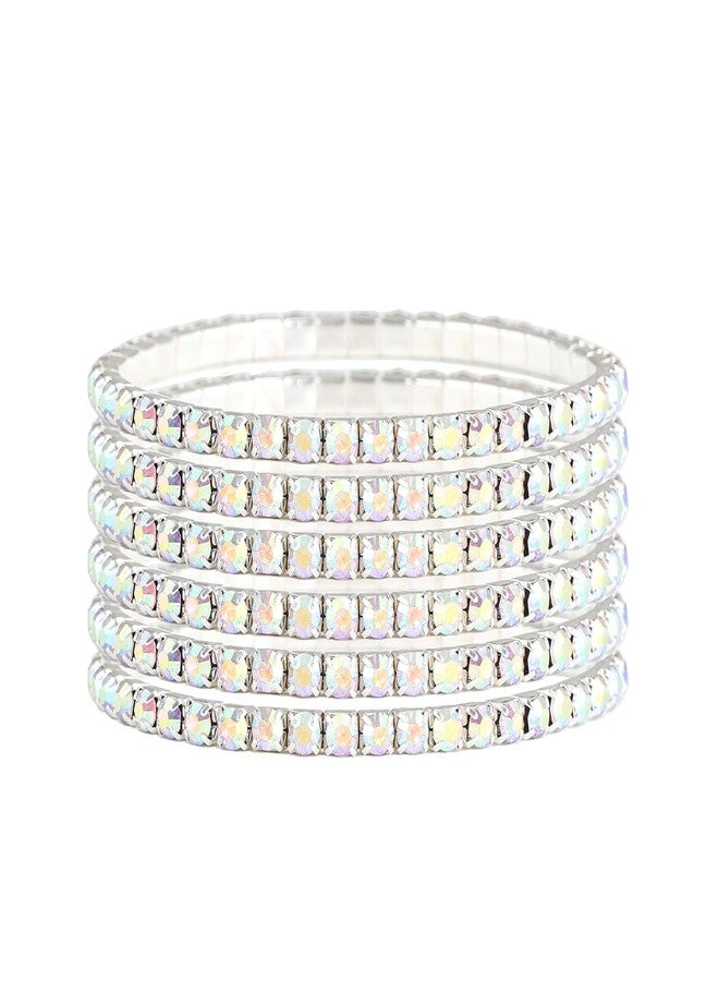 YINLI 6pcs Crystal Rhinestone Bangle Bracelets for Women Stackable Stretch Bracelet Party Jewelry (AB) - Image 1