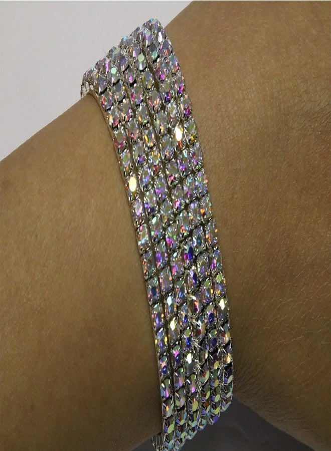 YINLI 6pcs Crystal Rhinestone Bangle Bracelets for Women Stackable Stretch Bracelet Party Jewelry (AB) - Image 2