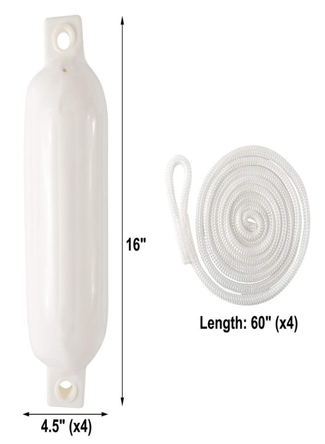 NovelBee 4 Pack of 4.5" x16 Ribbed Twin Eyes Boat Fender with Lines,Pump and Needle for Boat or Dock (White) - Image 2