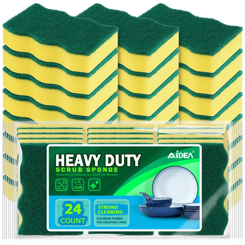 AIDEA Sponges Kitchen 24 Pack Heavy Duty Dish Sponge Cleaning Dish Scrubber Sponge for Home and Kitchen StinkFree Cleaning Supplies for Pots Pans - Image 2