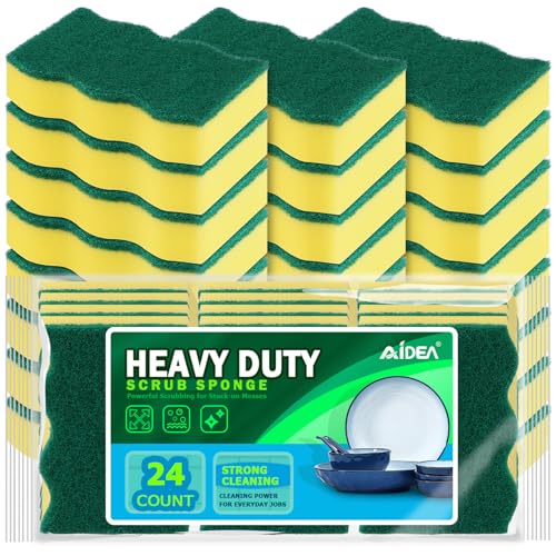 AIDEA Sponges Kitchen 24 Pack Heavy Duty Dish Sponge Cleaning Dish Scrubber Sponge for Home and Kitchen StinkFree Cleaning Supplies for Pots Pans - Image 1