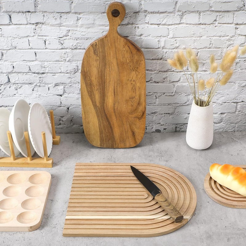 Chunful 2 Pcs Decorative Wood Cutting Board Wooden Board Rainbow Shaped Wood Serving Board Boho Cutting Board Decor Serving Trays for Home Kitchen Decoration (Acacia, Wood Color) - Image 3