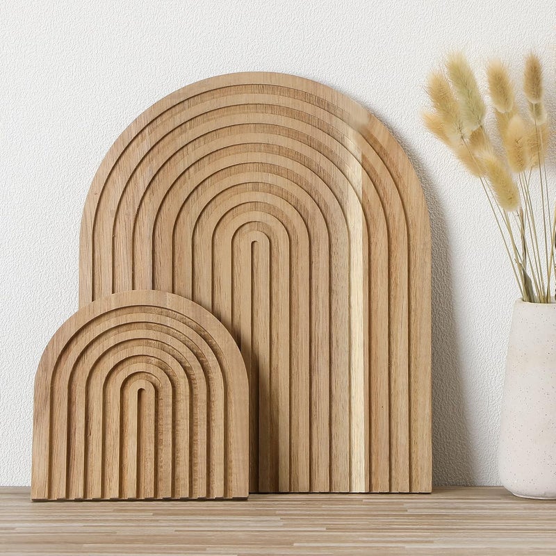 Chunful 2 Pcs Decorative Wood Cutting Board Wooden Board Rainbow Shaped Wood Serving Board Boho Cutting Board Decor Serving Trays for Home Kitchen Decoration (Acacia, Wood Color) - Image 1