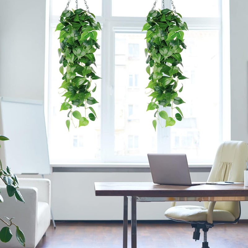 SOMYTING 2pcs Artificial Hanging Plants 3.6ft Fake Ivy Vines Scindapsus Leaves Vine Greenery Hanging Plants for Home Garden Wedding Party Indoor Outdoor Wall Decorations - Image 5