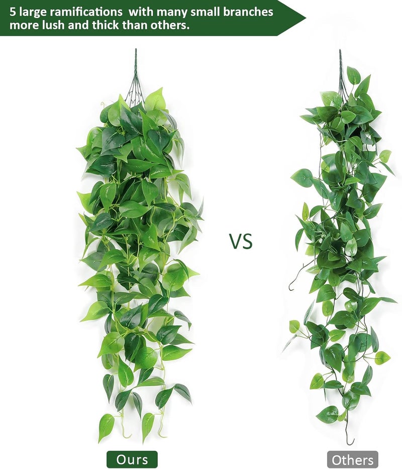 SOMYTING 2pcs Artificial Hanging Plants 3.6ft Fake Ivy Vines Scindapsus Leaves Vine Greenery Hanging Plants for Home Garden Wedding Party Indoor Outdoor Wall Decorations - Image 4