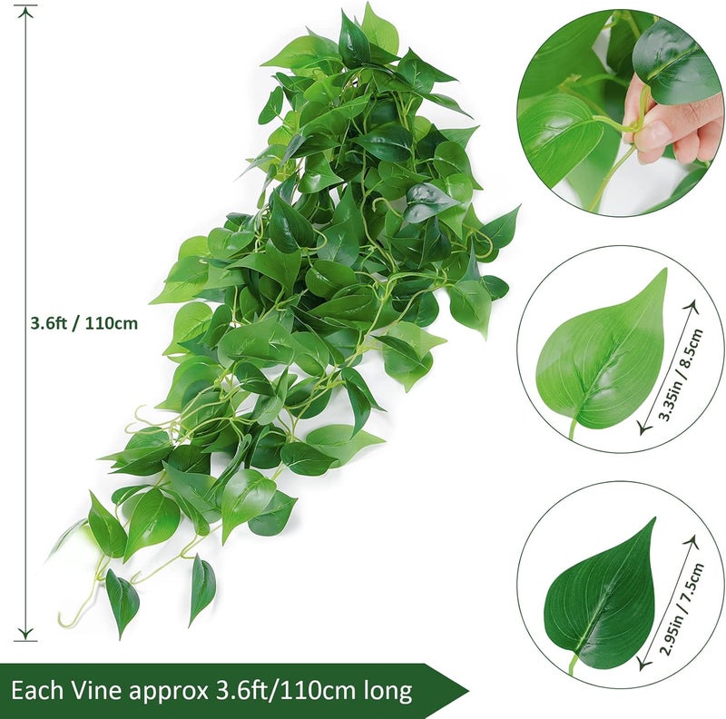 SOMYTING 2pcs Artificial Hanging Plants 3.6ft Fake Ivy Vines Scindapsus Leaves Vine Greenery Hanging Plants for Home Garden Wedding Party Indoor Outdoor Wall Decorations - Image 3