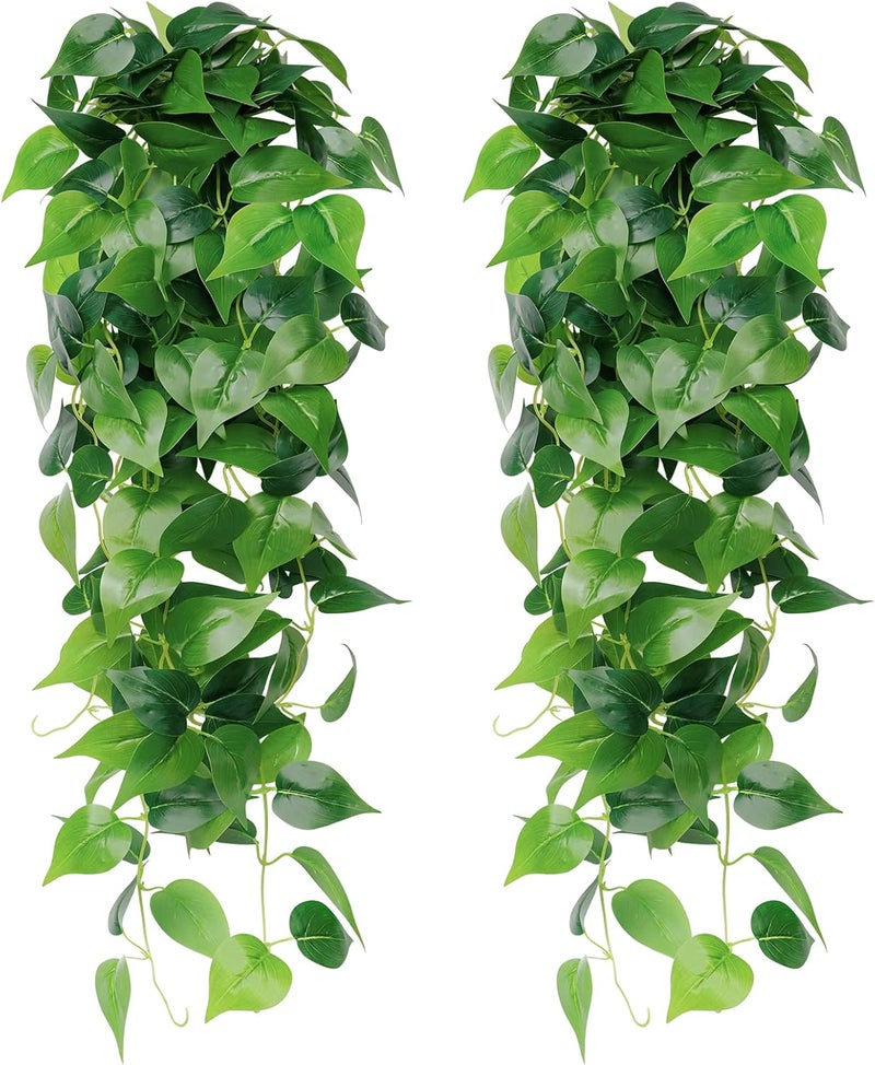 SOMYTING 2pcs Artificial Hanging Plants 3.6ft Fake Ivy Vines Scindapsus Leaves Vine Greenery Hanging Plants for Home Garden Wedding Party Indoor Outdoor Wall Decorations - Image 1