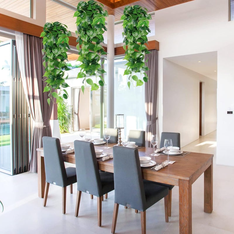 SOMYTING 2pcs Artificial Hanging Plants 3.6ft Fake Ivy Vines Scindapsus Leaves Vine Greenery Hanging Plants for Home Garden Wedding Party Indoor Outdoor Wall Decorations - Image 2