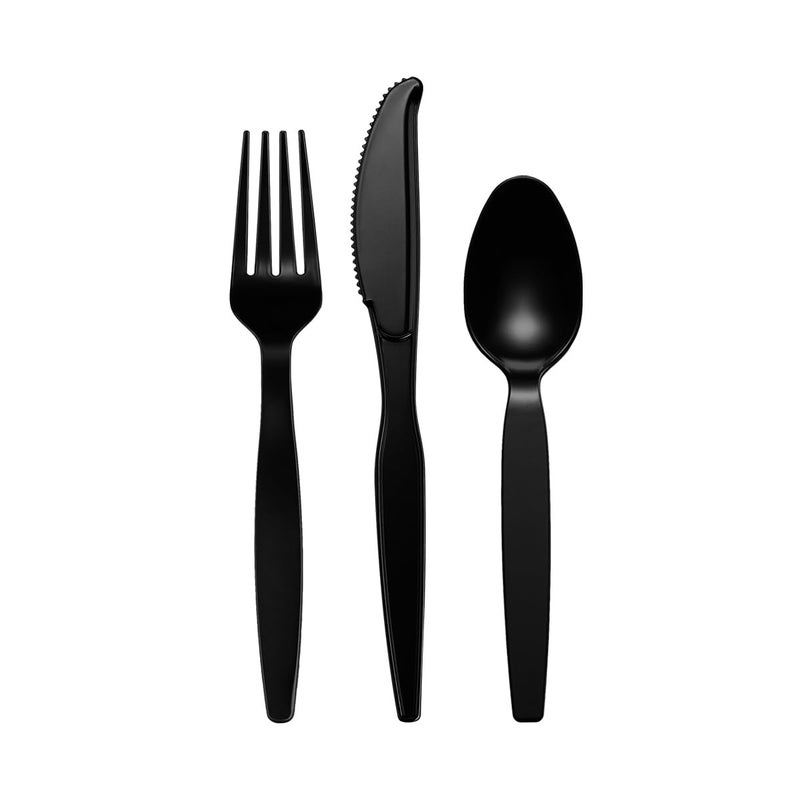 Comfy Package [360 Combo Pack] Basic Black Plastic Silverware  Heavyweight Disposable Utensils - 180 Forks  120 Spoons and 60 Knives Perfect Cutlery for Parties  Birthdays and Dinner - Image 2