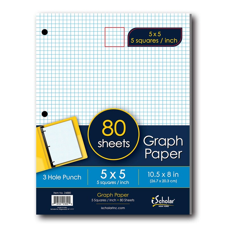 iScholar Quad Filler Paper, 5 Squares per Inch, 10.5 x 8 Inches, 80 Sheets (24880),White - Image 1