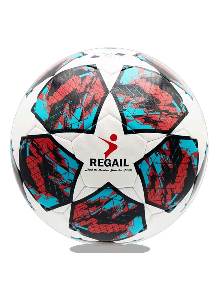 REGAIL Football Official Match Size 5 PU Leather Star Shape - High Quality Soccer Practice Training Ball - Professional Bola Sepak Sport Competition 