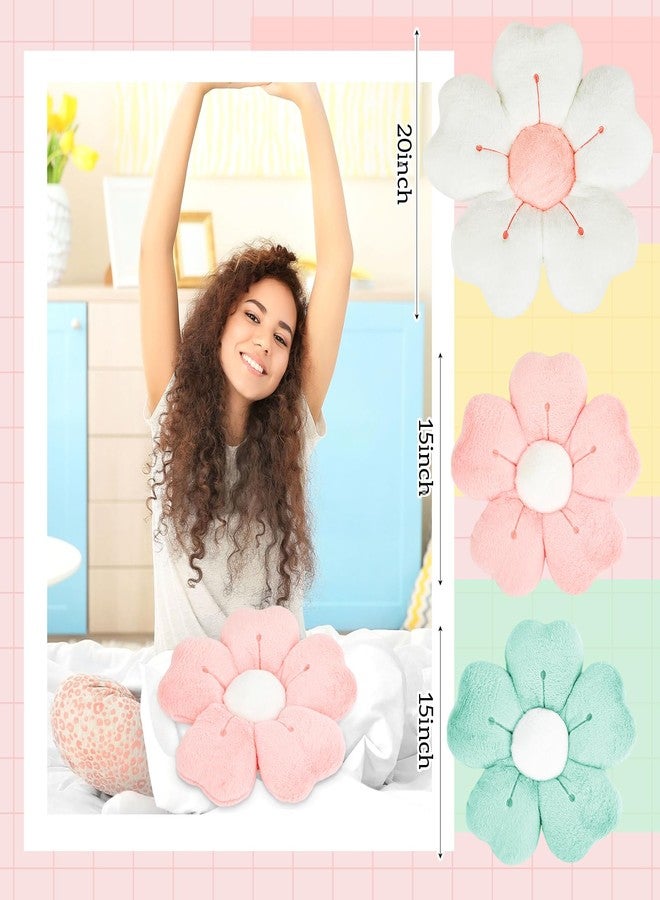 Yulejo 3 Pcs Daisy Flower Throw Pillow Cute Flower Floor Cushion Seating Chair Pads for Back to School First Day Sofa Couch Bed Room Decor (White, Green, Yellow, 15/15/ 21.6 in) - Image 2
