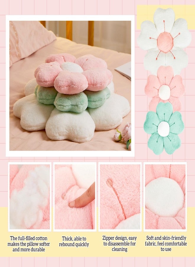 Yulejo 3 Pcs Daisy Flower Throw Pillow Cute Flower Floor Cushion Seating Chair Pads for Back to School First Day Sofa Couch Bed Room Decor (White, Green, Yellow, 15/15/ 21.6 in) - Image 3