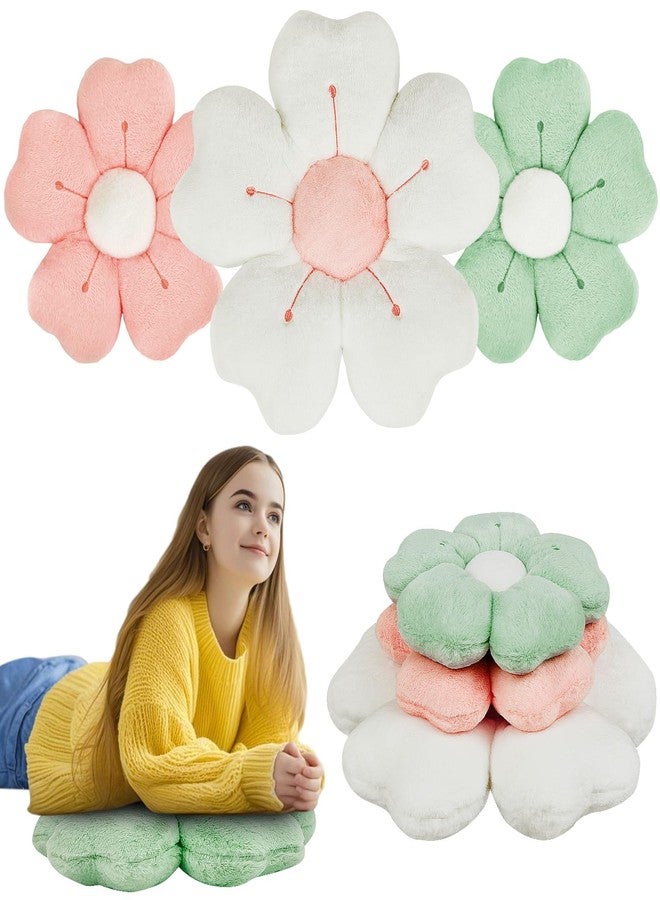Yulejo 3 Pcs Daisy Flower Throw Pillow Cute Flower Floor Cushion Seating Chair Pads for Back to School First Day Sofa Couch Bed Room Decor (White, Green, Yellow, 15/15/ 21.6 in) - Image 1