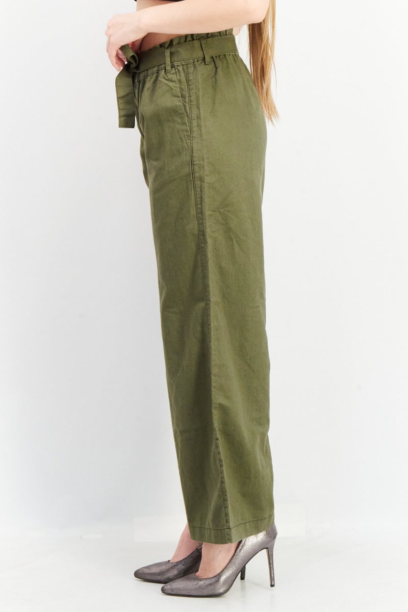 EDC Women Regular Fit Belted Plain Pants, Olive - Image 4