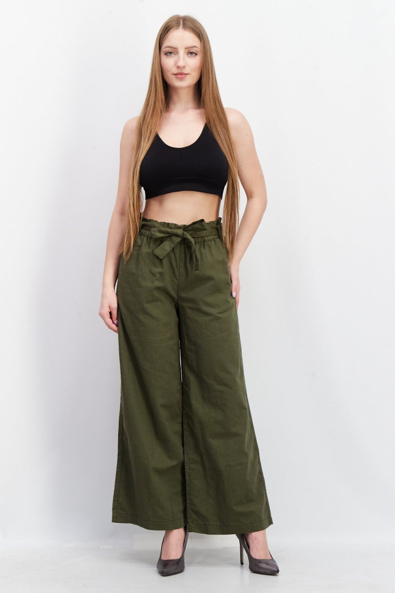 EDC Women Regular Fit Belted Plain Pants, Olive - Image 3