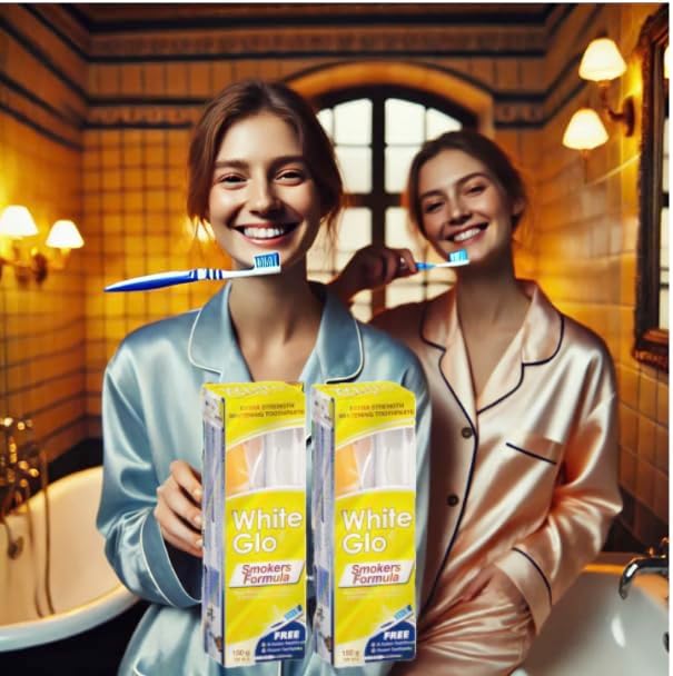 White Glo Smokers Formula Whitening Toothpaste Pack 150g Pack of 2 with Sanitral 50 Pcs Dental Floss Stick Included as a Gift - Image 1