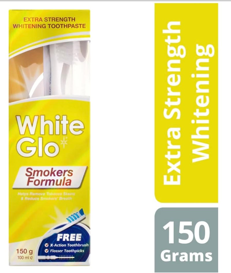 White Glo Smokers Formula Whitening Toothpaste Pack 150g Pack of 2 with Sanitral 50 Pcs Dental Floss Stick Included as a Gift - Image 3