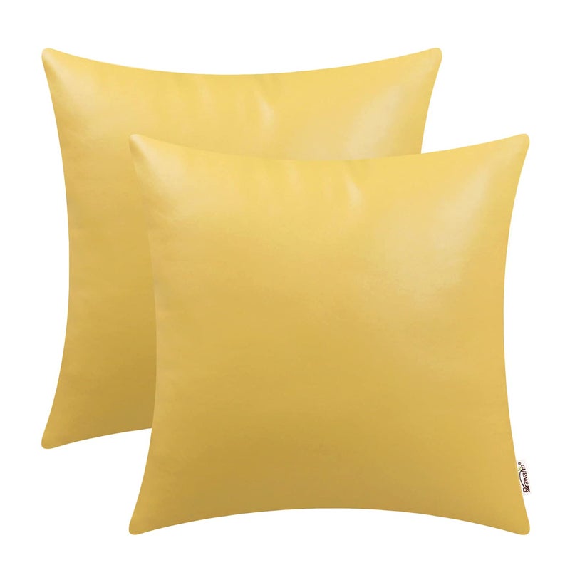 BRAWARM Faux Leather Throw Pillow Covers 16 X 16 Inches Yellow Leather Pilow Covers Pack of 2 Solid Dyed Leather Pillowcases for Couch Bed Sofa Garden Home Decorative