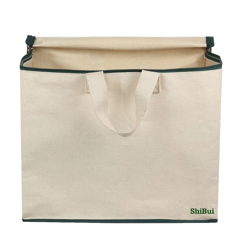 SHIBUI Canvas Reinforced Cotton Handles with Multipurpose Clothes Storage Organizer & Grocery vegetable shopping and Covers Zip Bags. (Green, Pack of 2) - Image 5