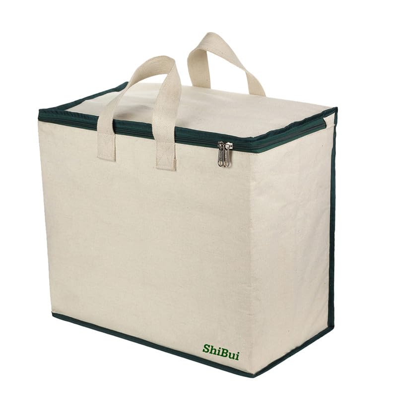 SHIBUI Canvas Reinforced Cotton Handles with Multipurpose Clothes Storage Organizer & Grocery vegetable shopping and Covers Zip Bags. (Green, Pack of 2) - Image 2