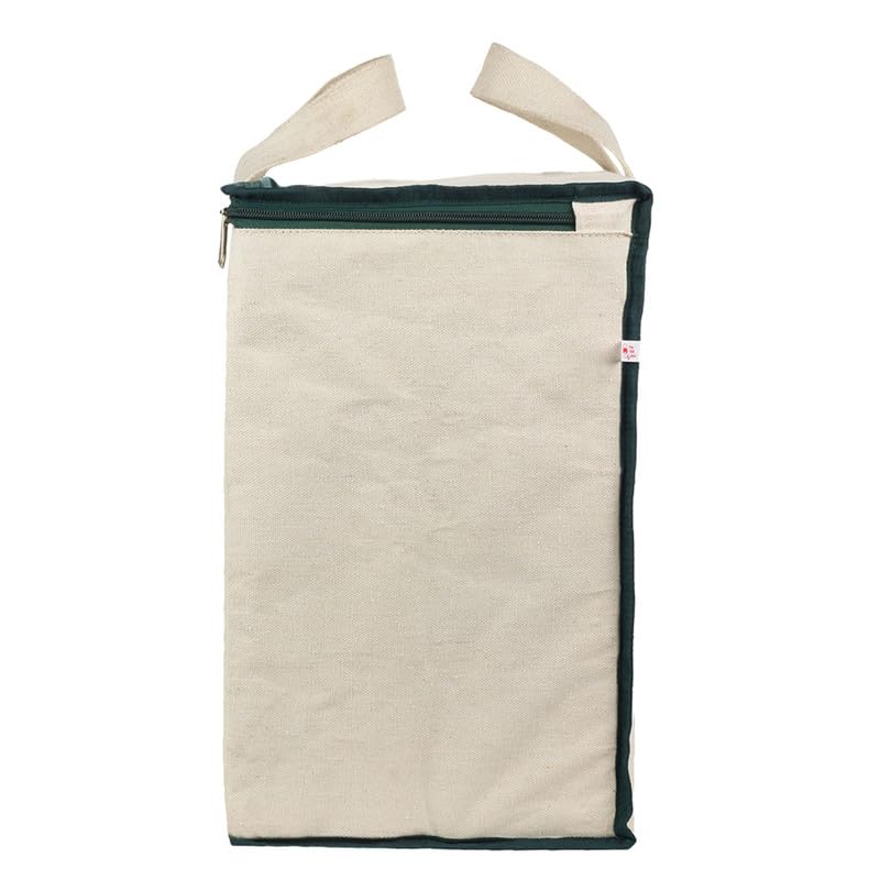 SHIBUI Canvas Reinforced Cotton Handles with Multipurpose Clothes Storage Organizer & Grocery vegetable shopping and Covers Zip Bags. (Green, Pack of 2) - Image 3