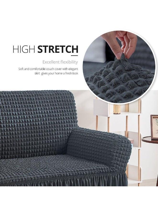 VINNYSEN Armchair Cover Dark Grey Armchair Slipcover 1 Piece Easy Fitted Sofa Couch Covers Universal High Stretchable Durable Furniture Protector with Skirt Country Style (3 Seater Dark Gray) - Image 2