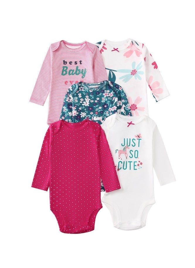 5-Piece Set Of pure Cotton Jumpsuits For Infants And Young Children, Short-Sleeved Crawling Clothes - Image 1